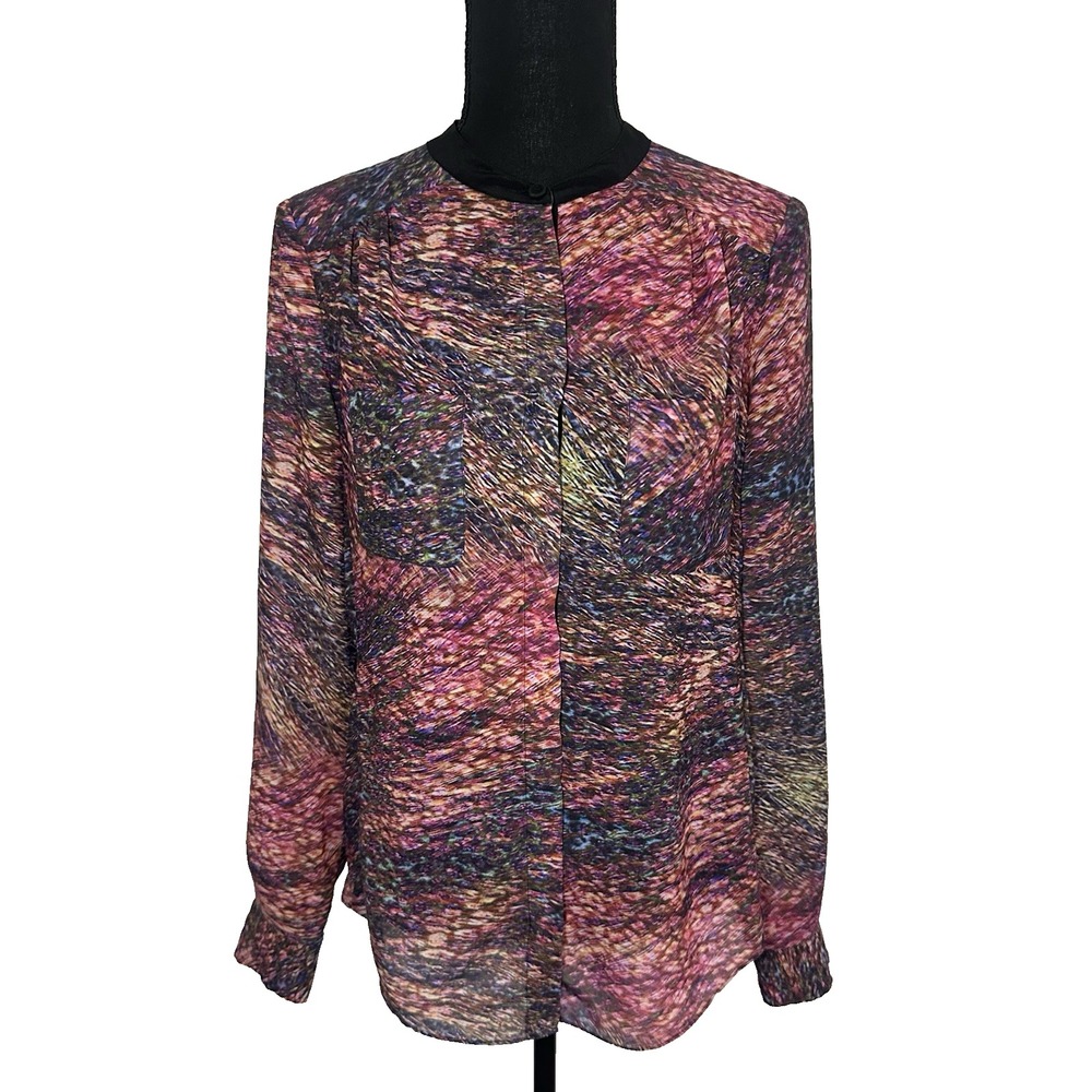 Rebecca Taylor Women's 6 Abstract Artsy Button Up Long Sleeve Moody Blouse Shirt